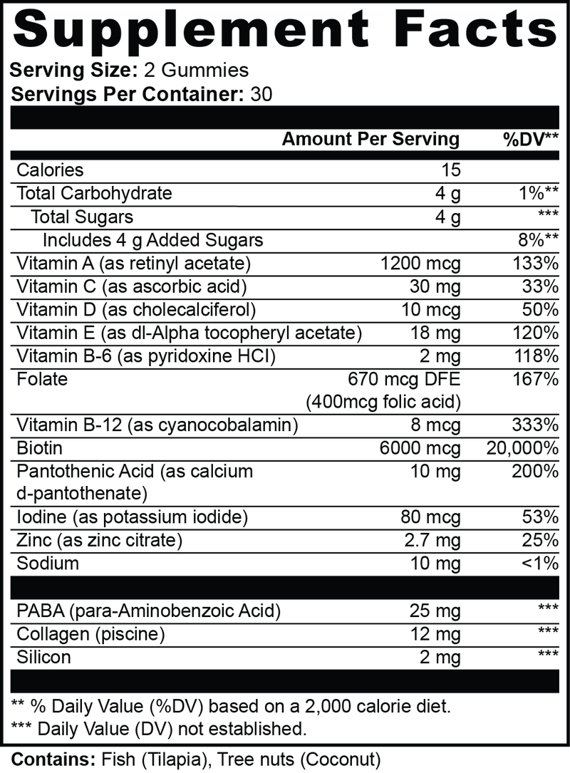 Supplement Facts — Gummies Cheveux, Peau et Ongles