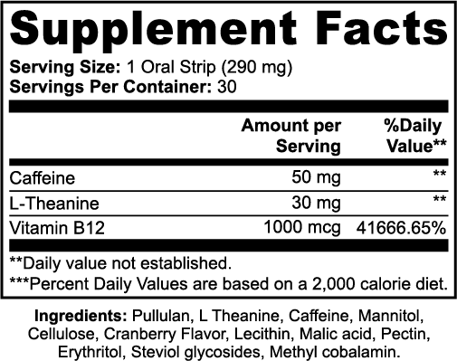 Supplement Facts — Stryō Focus · Bandelettes énergétiques